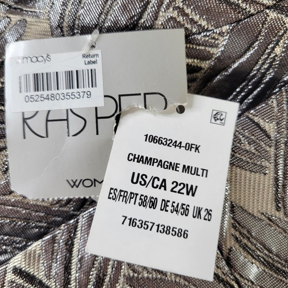 Kasper Blazer Women Size 22W Champagne Metallic Flap Pockets Open Front New - Picture 5 of 12